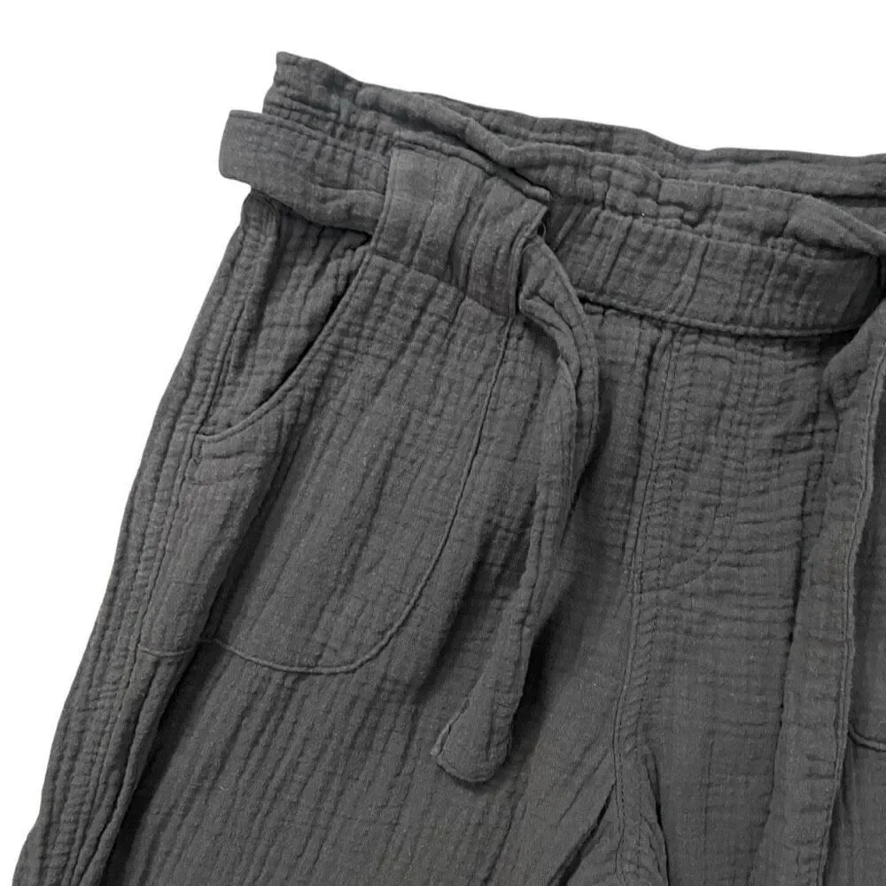 Cat & Jack Girls Gray Cotton Gauze Jogger Pants Size 6/6X Belted Pull-On Casual